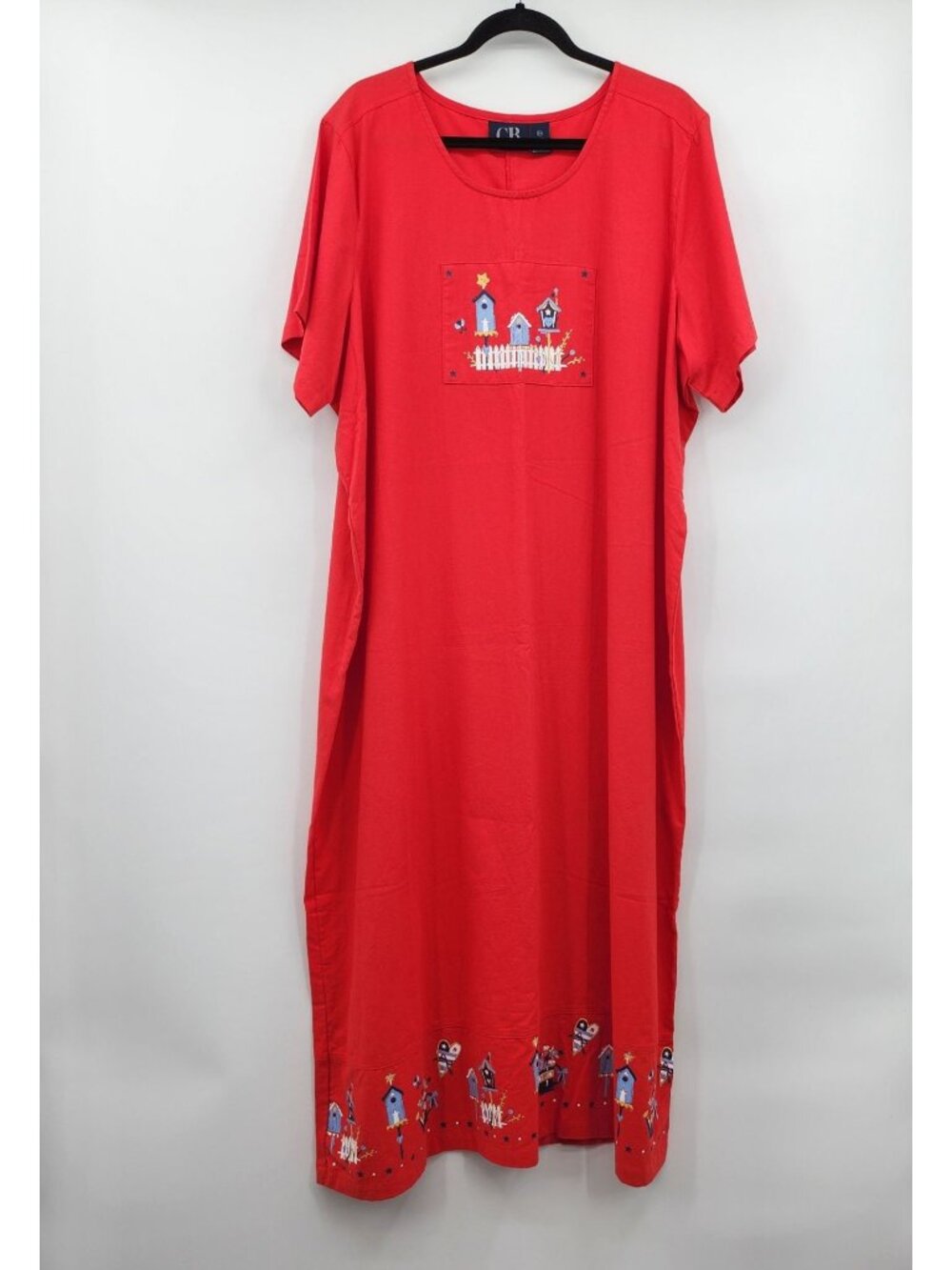 Vintage CB Casual Maxi House Dress 3X Birdhouses Farmhouse Americana Patriotic